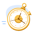 An illustration of a gold and white stopwatch. The hands read (roughly) 12:15:44.