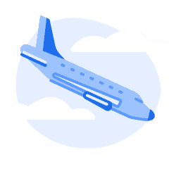 An illustration of a travel airplane landing.