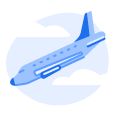 An illustration of a travel airplane landing.
