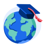 The world with a graduation cap on it.