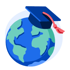 A world globe with a graduation cap on top of it.