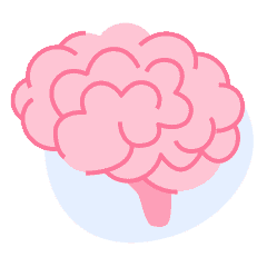 A pink brain with a blue background.