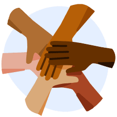 An illustration of a group of hands in pile.