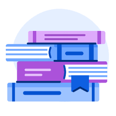 A stack of four blue and purple books.
