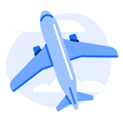 An illustration of a blue airplane.