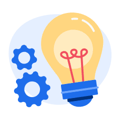 An illustration of gears and a lightbulb, signifying innovation.