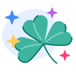 An illustration of a three-leaf clover surrounded by colourful sparkles, representing celebrating St. Patrick's Day while studying in Ireland.