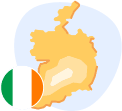 A map illustration of Ireland with an icon of the Irish flag.