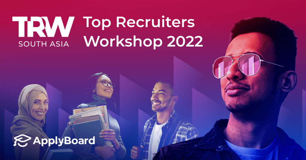 A Top Recruiters Workshop 2022 event promotional banner, featuring four students against a neon purple and pink gradient.