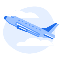 An illustration of an airplane taking off.