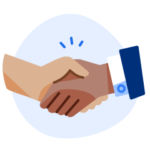 A spot illustration of shaking hands, signifying working with a certified immigration consultant.