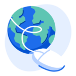 An illustration of planet earth connected to a computer mouse.