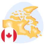 An illustrated map of Canada with an icon of the Canadian flag.