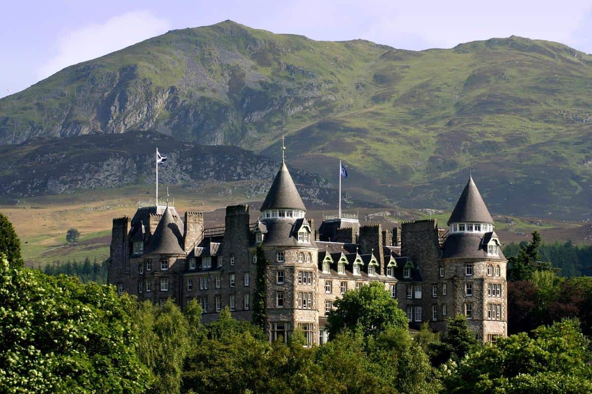 A photo of a castle and mountain views in Pitlochry in Scotland.