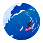 An illustration of an international student graduate surfing.