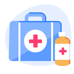 An illustration of a medical kit and medicine bottle, symbolizing nursing work, which is high in demand in Australia and a great post-study work choice for international student graduates.