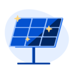 Illustration of a standing solar panel. (A diamond-shaped panel with multiple smaller panels in a grid shape. The panel is in shades of dark blue, with yellow sparkles representing light refraction.