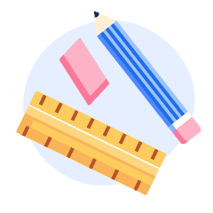 An illustration of a pencil, eraser, and ruler.