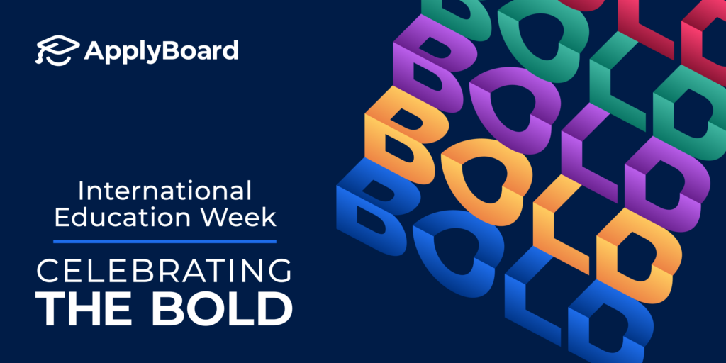 An international education week 2022 banner image about celebrating the bold during international education week, with the word bold featured in multiple colours.