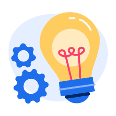 Illustration of a lightbulb and some blue gears