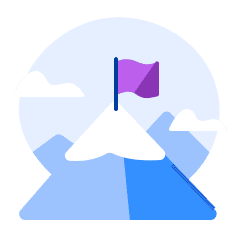 An illustration of a mountain with a purple flag.