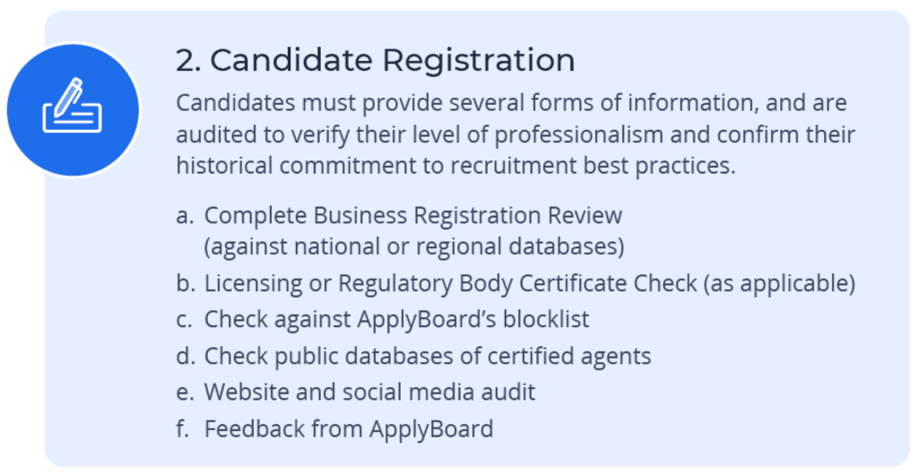 Candidate Registration â Candidates must provide several forms of information, and are audited to verify their level of professionalism.
