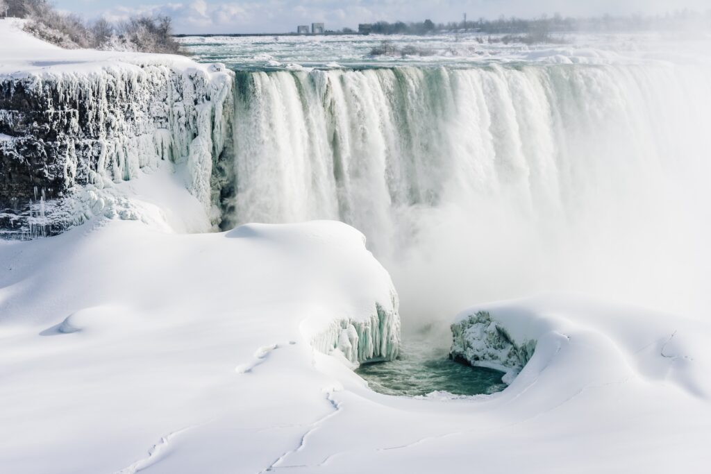 A photograph of Niagara Falls during a Polar Vortex.