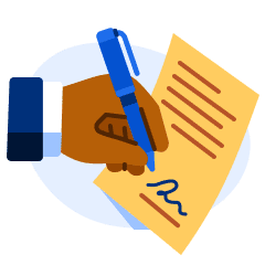 Illustration of hand signing paper