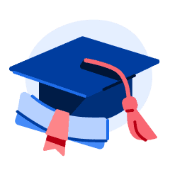 An illustration of a blue graduation cap and diploma.