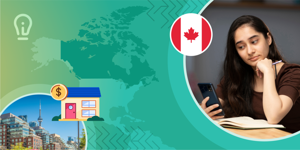 Banner for article showing Canadian flag and student looking at calculator