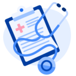 An illustration of a medical document on a clipboard, with a stethoscope on top.