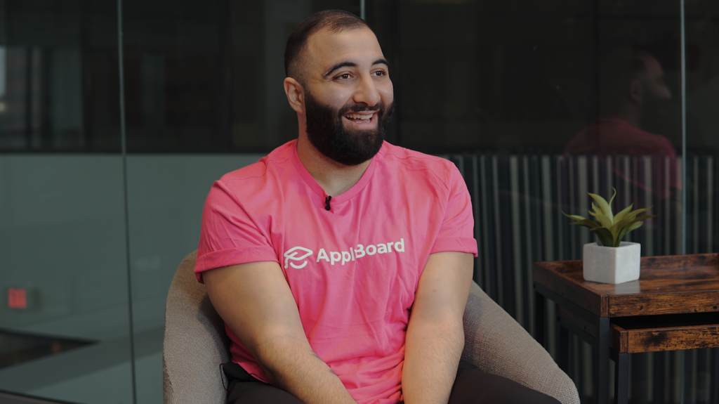 A photo of Elias Srouji being interviewed at ApplyBoard HQ.