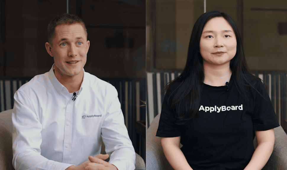 Photos of ApplyBoard team members Ian McRae and Kara Zhang