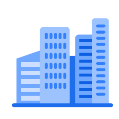 An illustration of tall blue buildings, representing a city or local municipality in the US.
