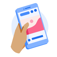 An illustration of a phone, representing marketing videos and social media messaging.