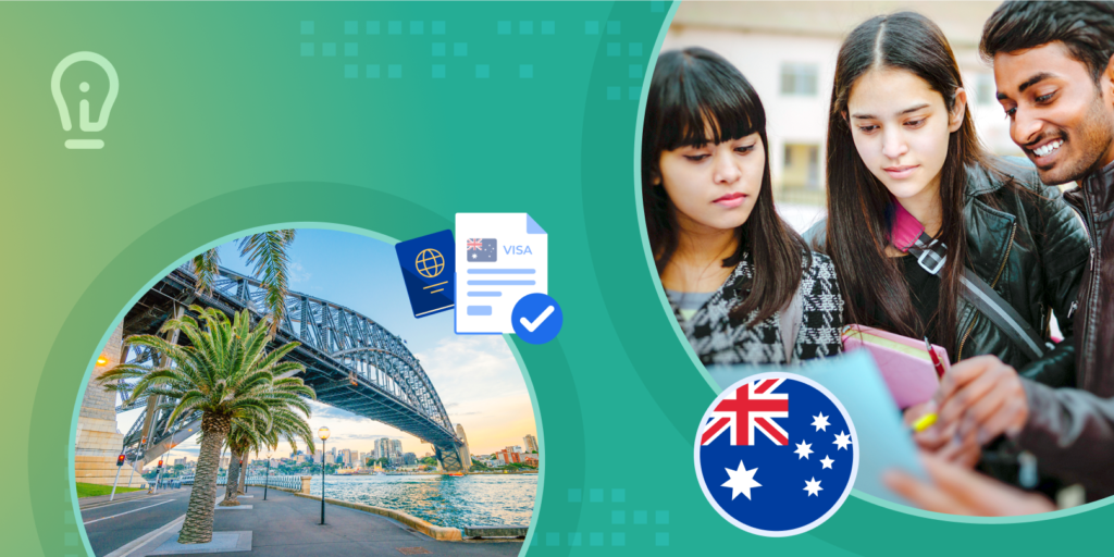 A banner image showcasing Australia and international students, as well as clip art representing granted student visas.