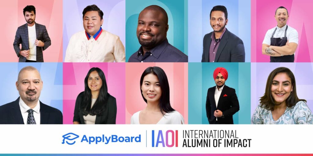 A collage illustration of the the ten alumni winners of the International Alumni of Impact program