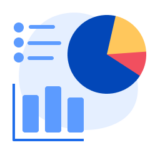 An illustration of a pie chart, line graph, and bar graph.