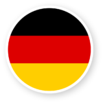 Horizontal stripes of black, red, and yellow in a circular logo, representing the flag of Germany.