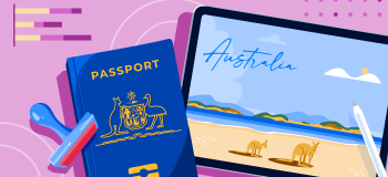 ApplyInsight: Predicting Post-Pandemic Visa Trends for Australian International Education banner featuring a passport, a stamp, and a postcard of Australia