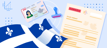 ApplyInsights: Canadian Provincial Study Permit Trends – Quebec banner featuring study permit, ID card, and Quebec flag
