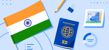 Top Indian Schools 2020 banner with Indian flag, passport, photo, and generic charts