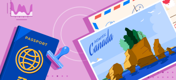 A postcard to Atlantic Canada beside a passport