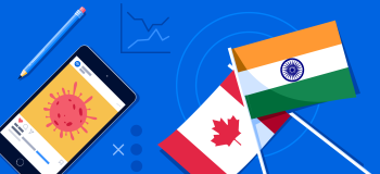 Illustration of Canada and India flags and device
