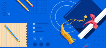 Illustration of graduation cap, diploma, and school supplies
