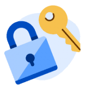 An illustration of a blue padlock and gold key