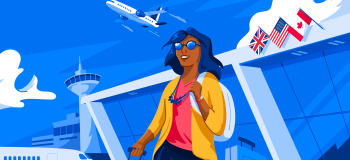 Illustration of student arriving at airport