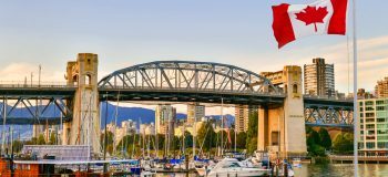 Canadian flag flying in Vancouver